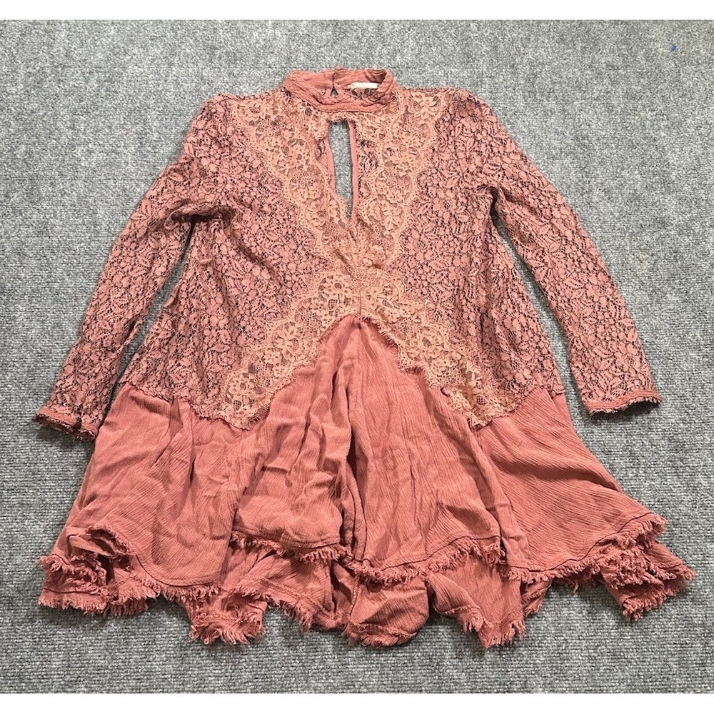 Free People Women's Small Red First Crush Lace Tunic Dress